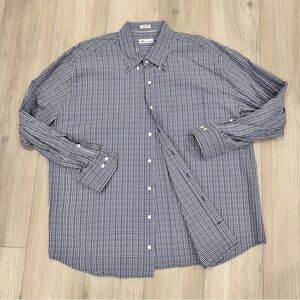 Peter Millar long sleeve button down check blue white orange XXL
